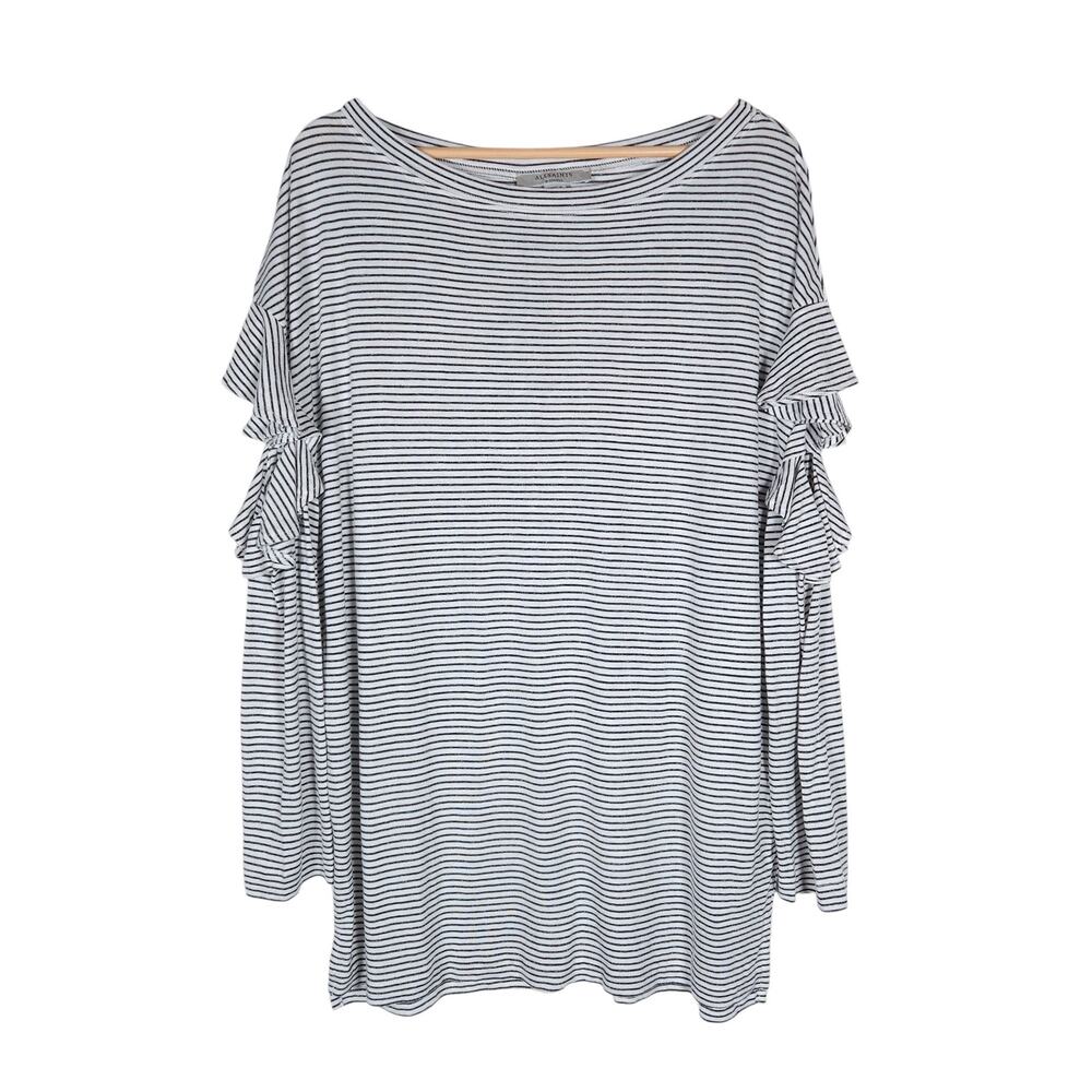 Allsaints Striped Favro Top XS Black White Ruffle Cutout Long Sleeves Tee NWT